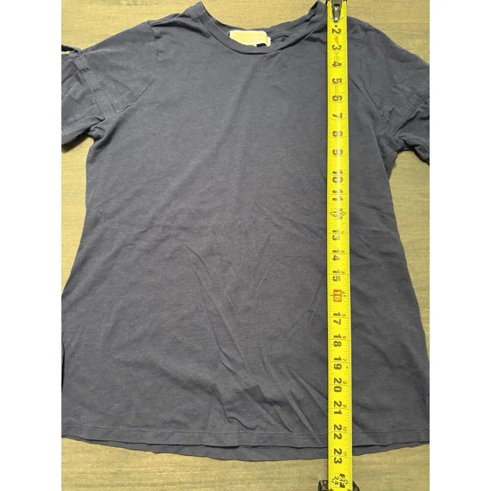 Michael Kors Women’s Shirt Sz S Navy Blue Short Tie Sleeves Gold LOGO